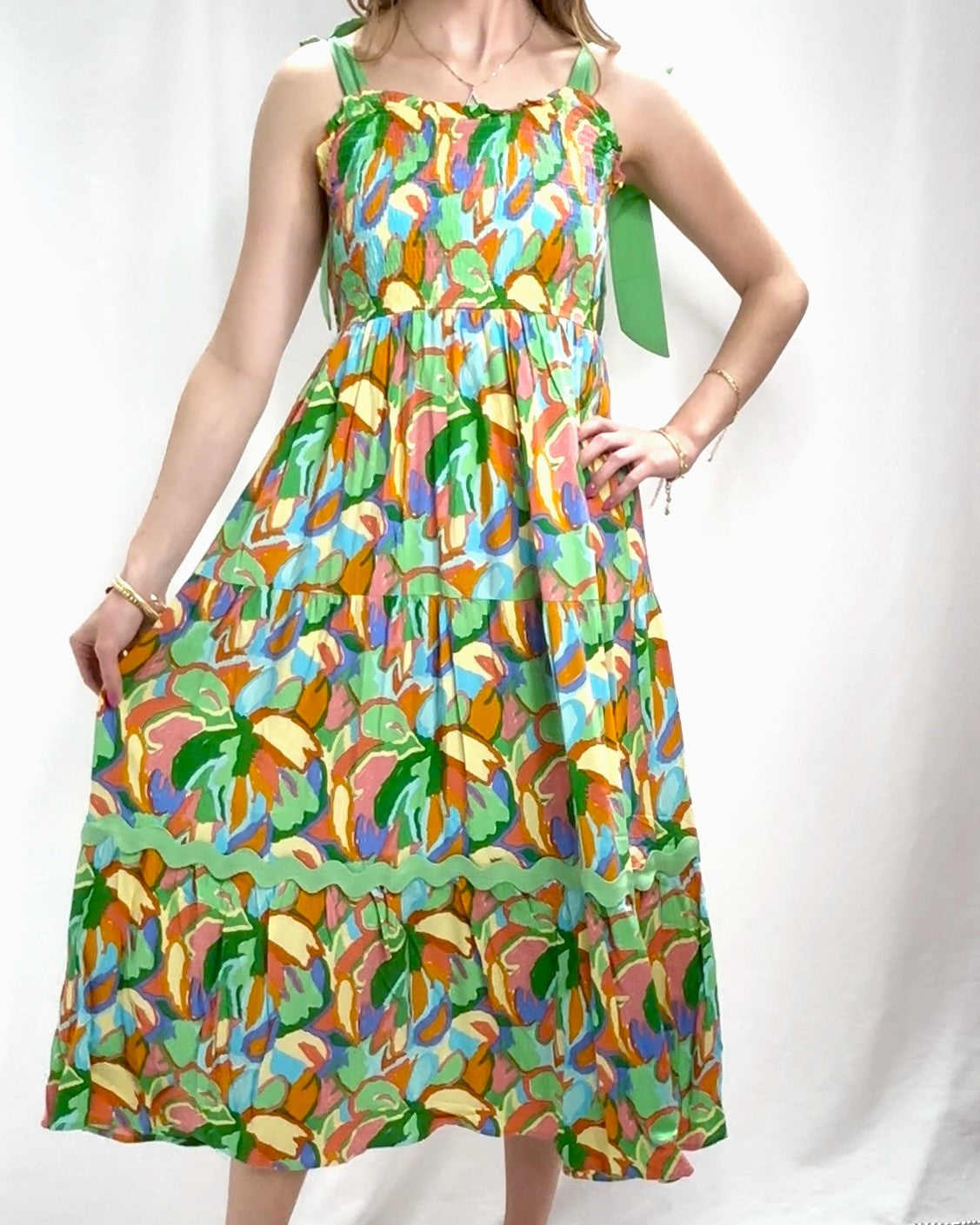 Abstract Print Maxi Dress - Green Mix