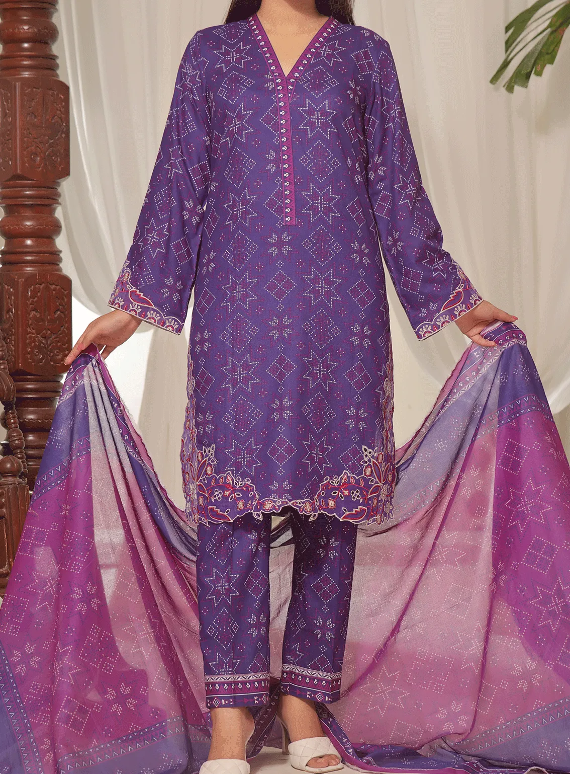 Aiza & Momina By VS Textile Embroidered Cambric Unstitched 3 Piece Suit - VS23AMC 25