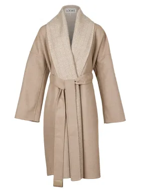 Anagram jacquard belted coat