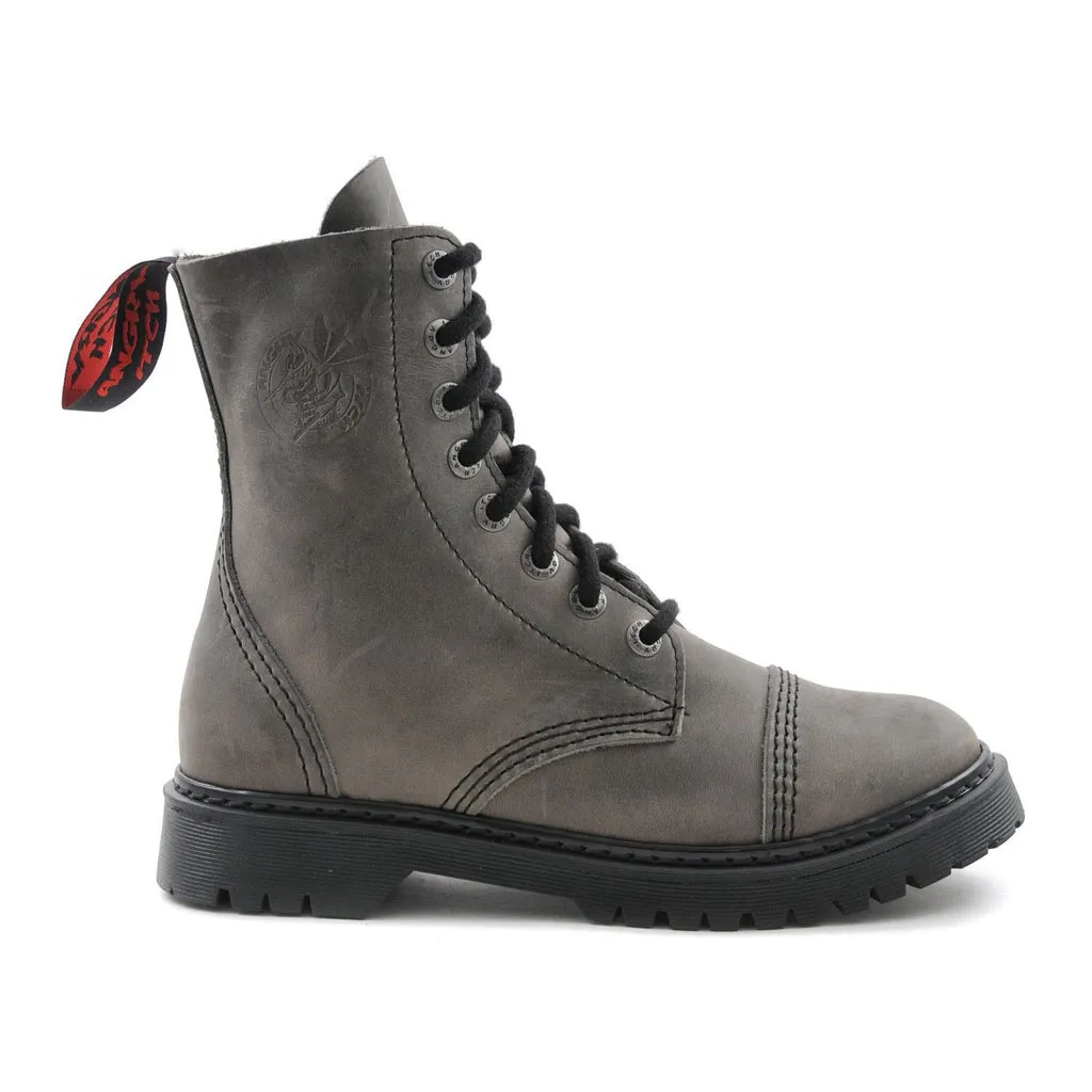 Angry Itch 8 Hole Punk Vintage Grey Leather Army Ranger Boot Light Sole