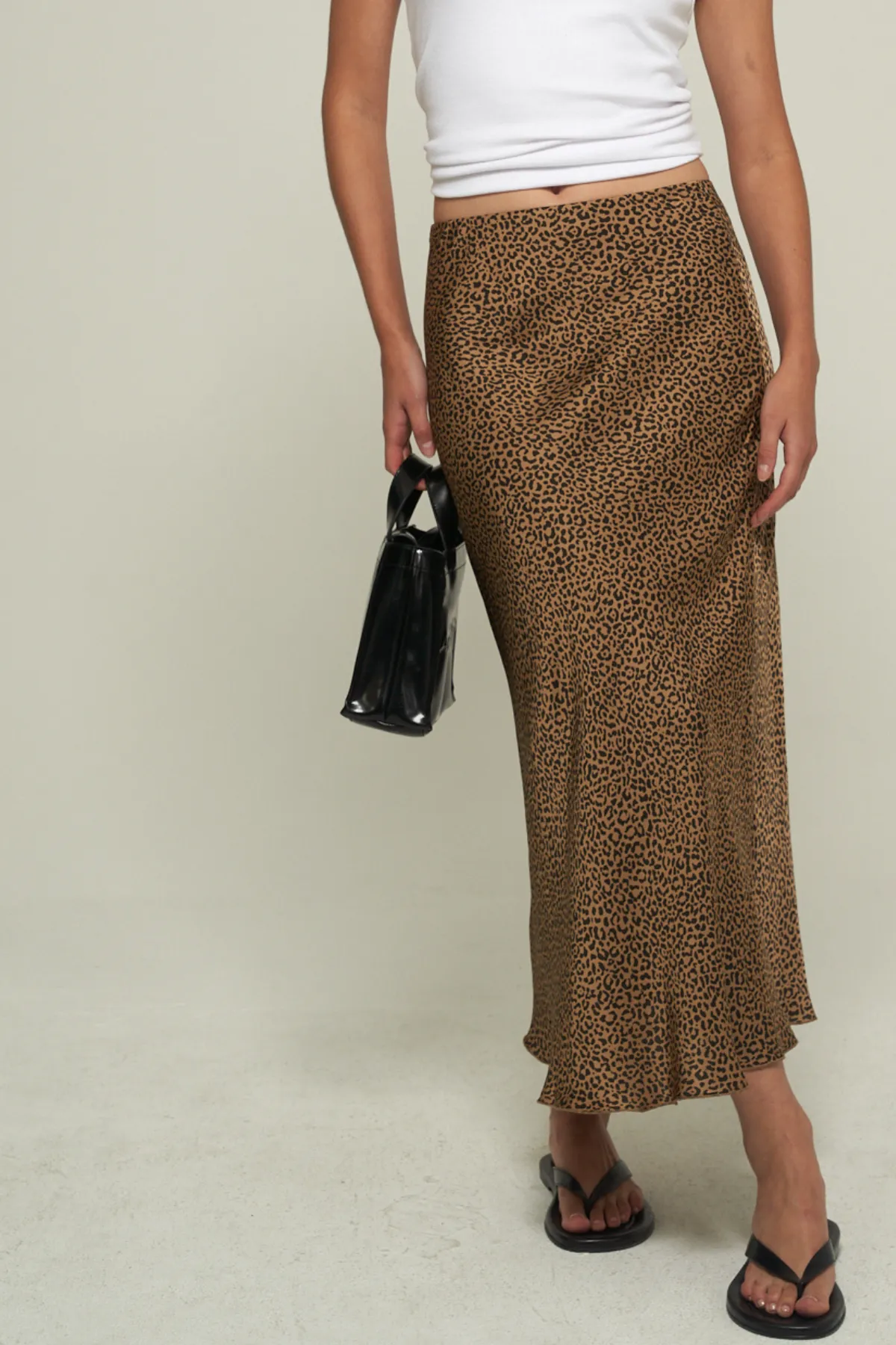 ANIMAL PRINT SATIN MIDI SKIRT