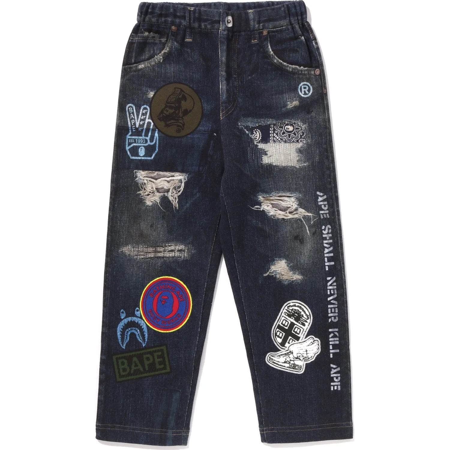 BAPE EMBLEM DENIM PRINT SWEAT PANTS KIDS