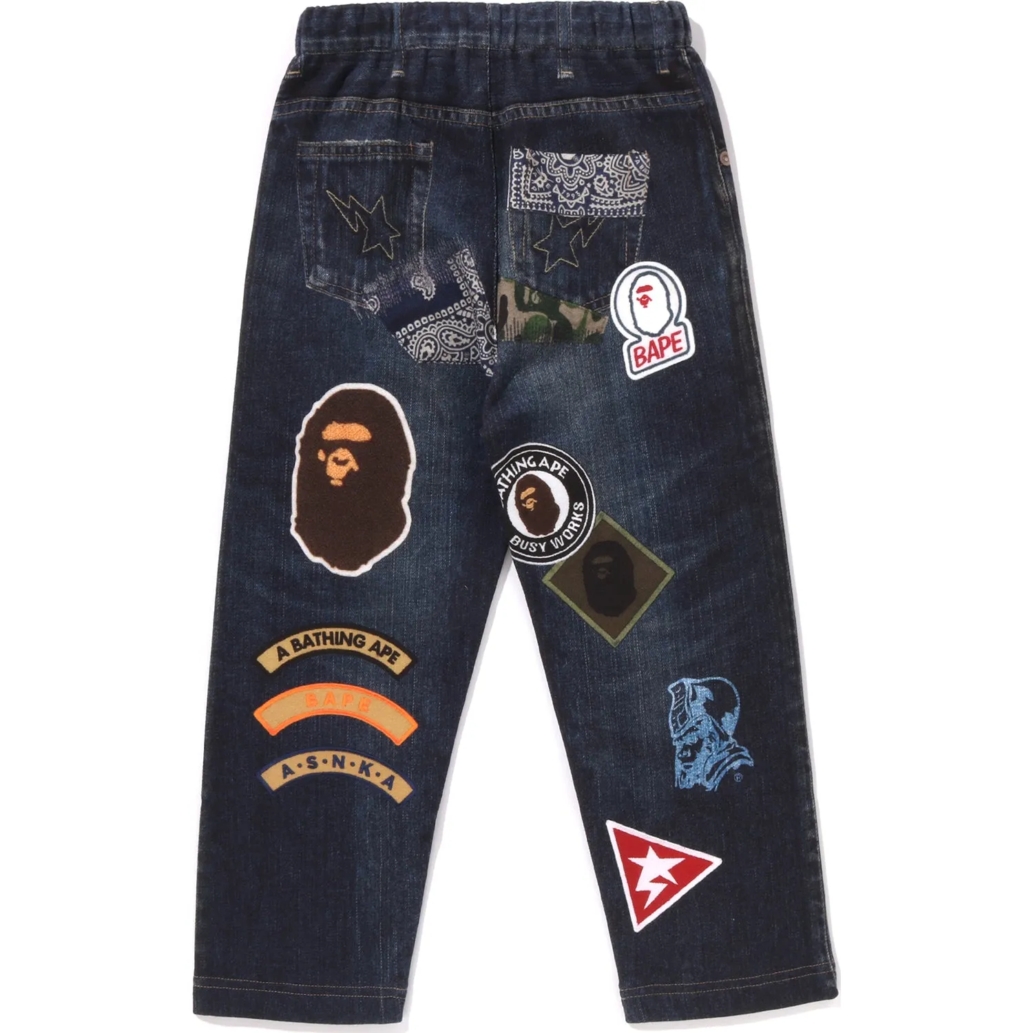 BAPE EMBLEM DENIM PRINT SWEAT PANTS KIDS