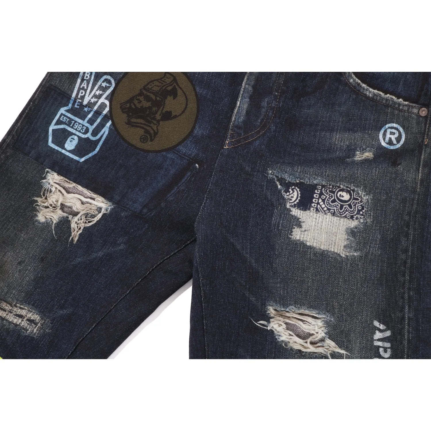 BAPE EMBLEM DENIM PRINT SWEAT PANTS KIDS