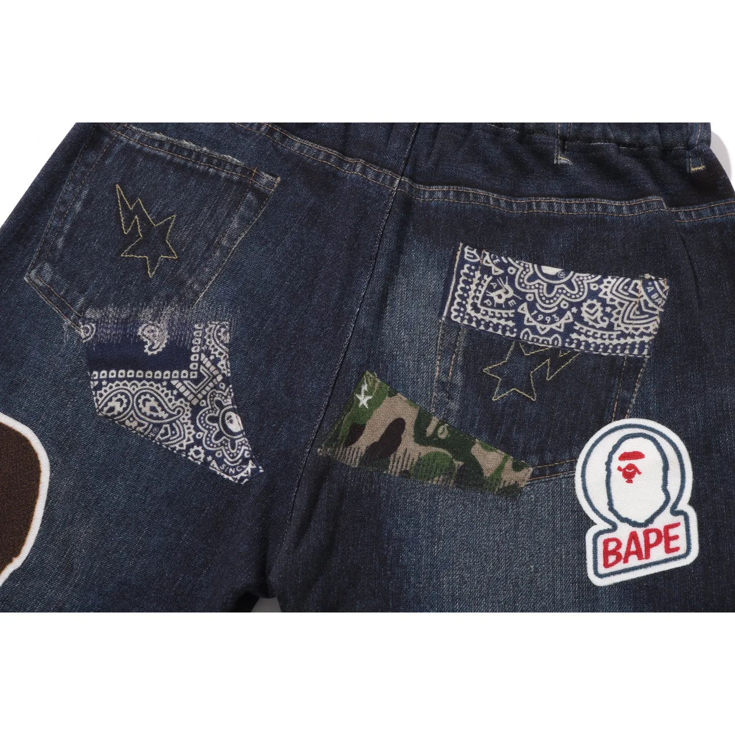 BAPE EMBLEM DENIM PRINT SWEAT PANTS KIDS