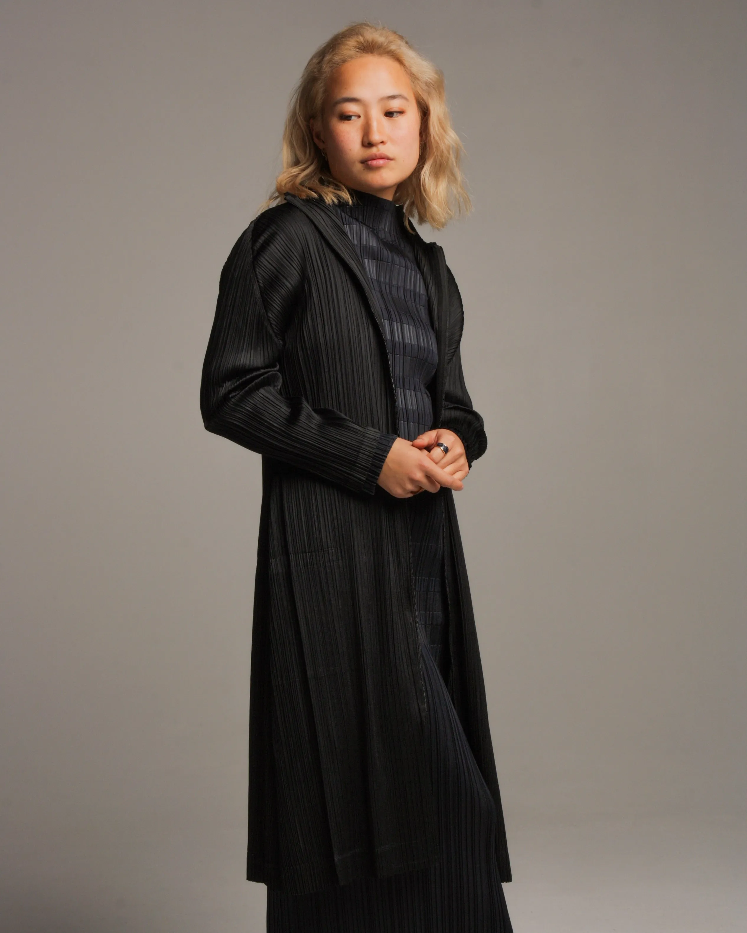 Black Double Zip Long Coat