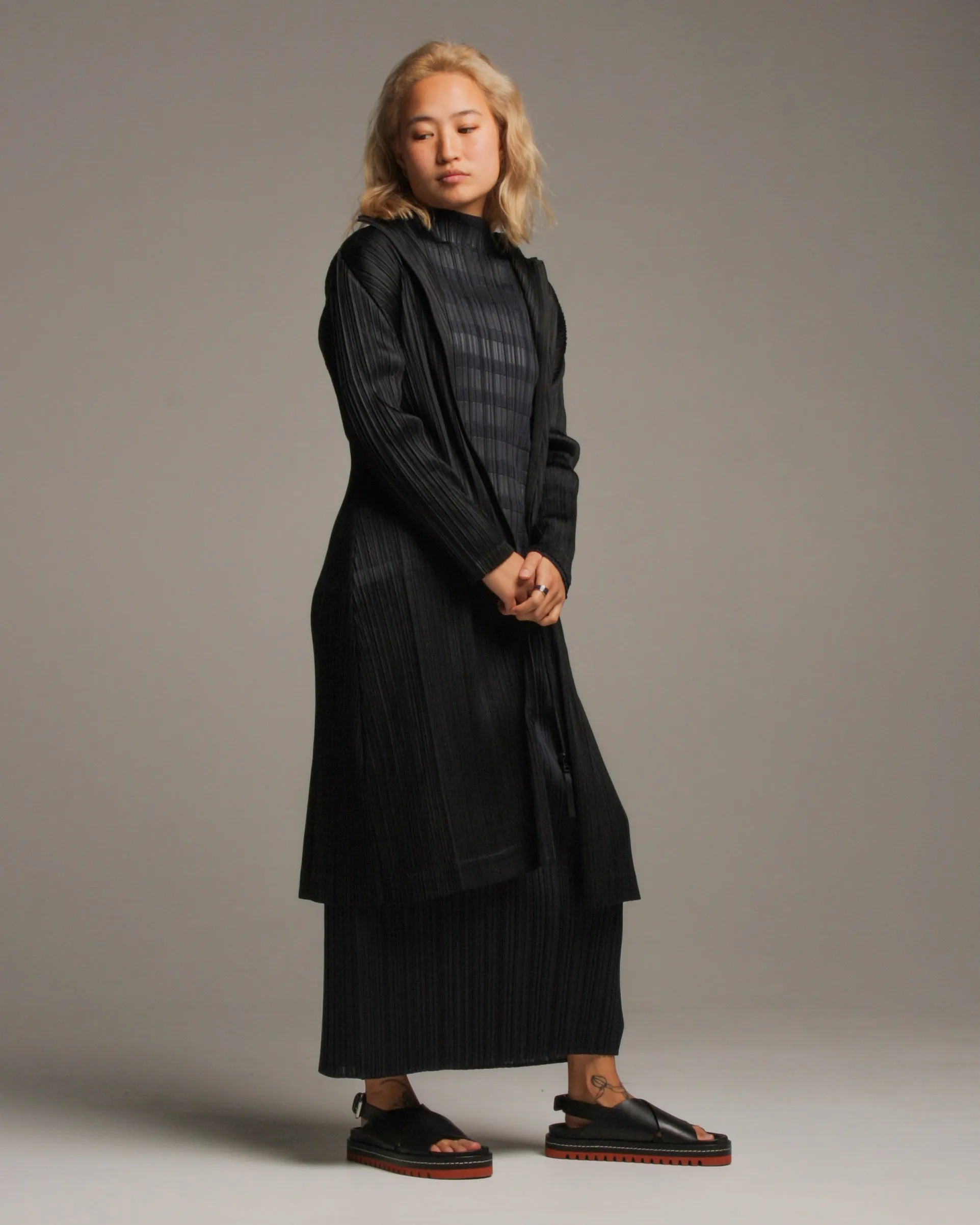 Black Double Zip Long Coat