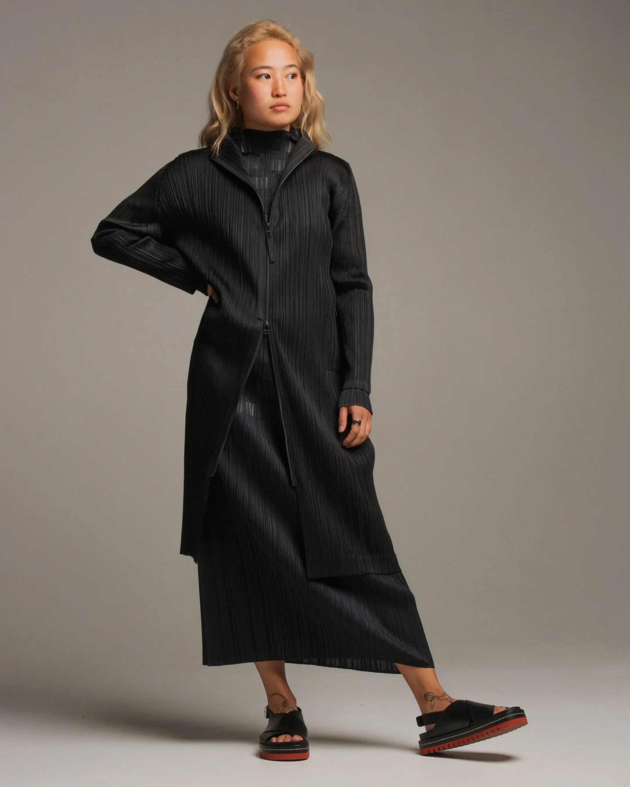 Black Double Zip Long Coat