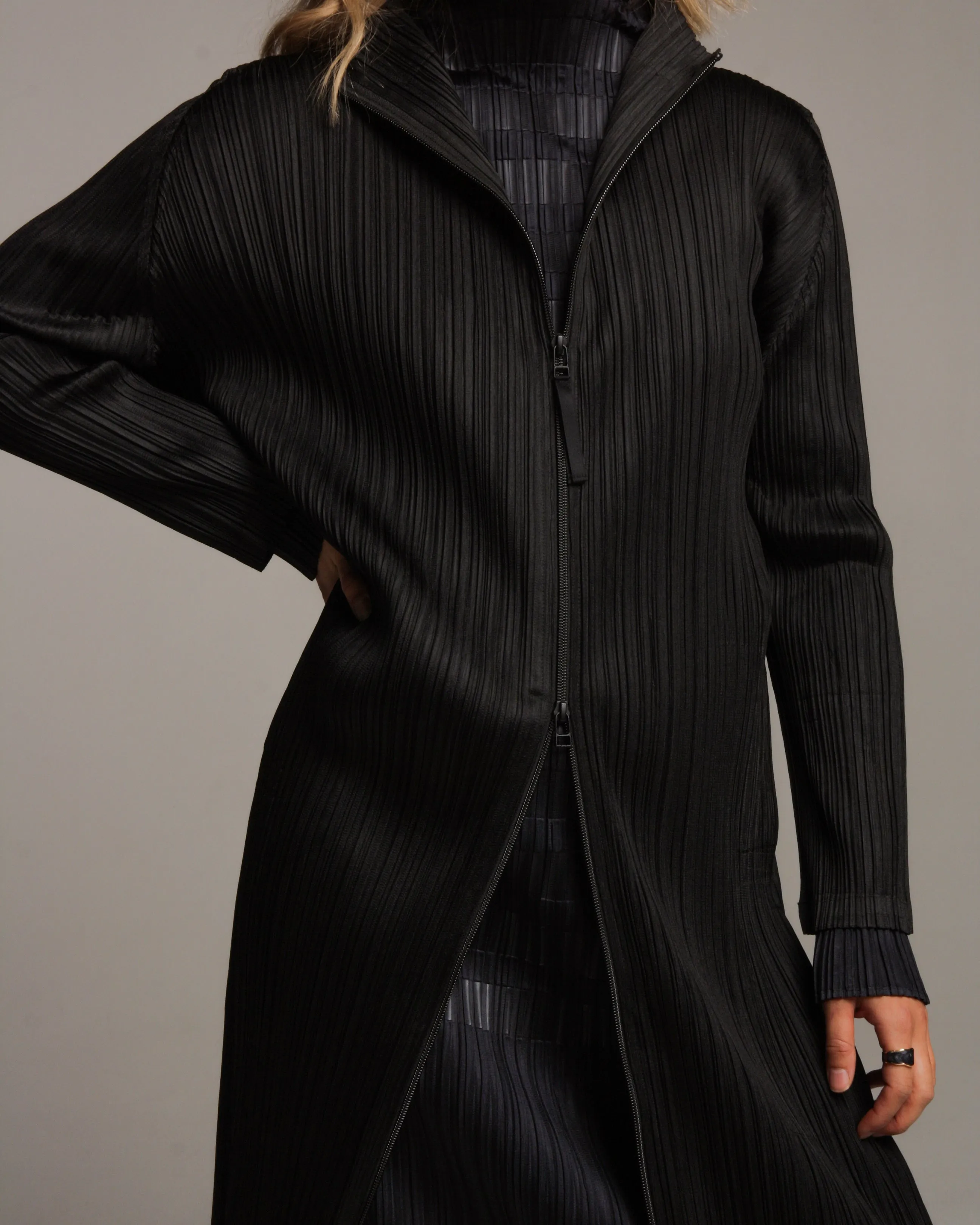 Black Double Zip Long Coat