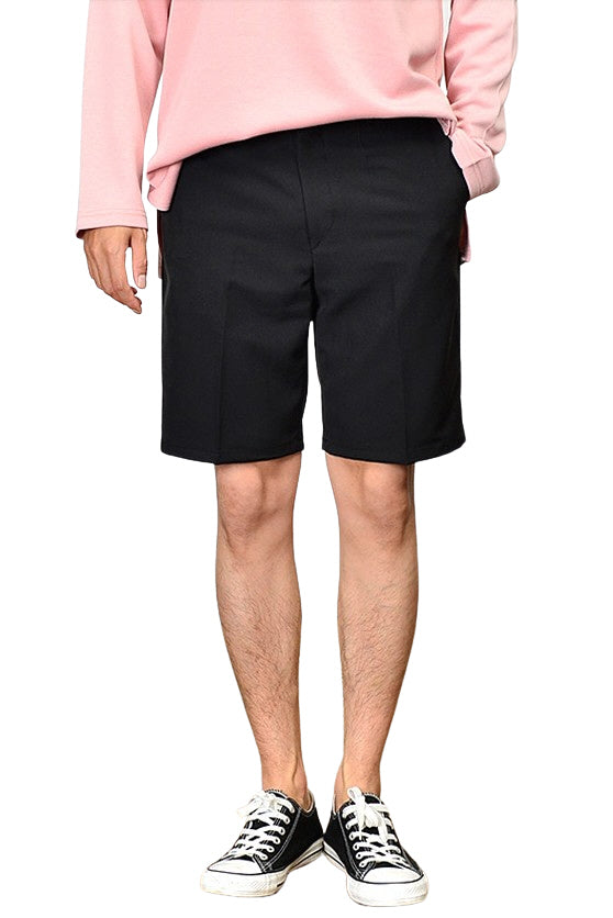 Black Turn-up Shorts For Mens Pants Summer Guys Korean Fashion Suits Basic Clothes Trousers Stretch Spandex Slacks