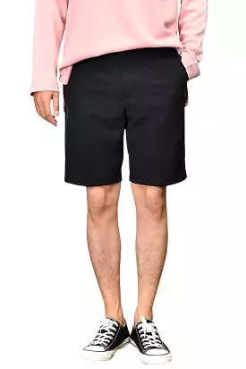 Black Turn-up Shorts For Mens Pants Summer Guys Korean Fashion Suits Basic Clothes Trousers Stretch Spandex Slacks