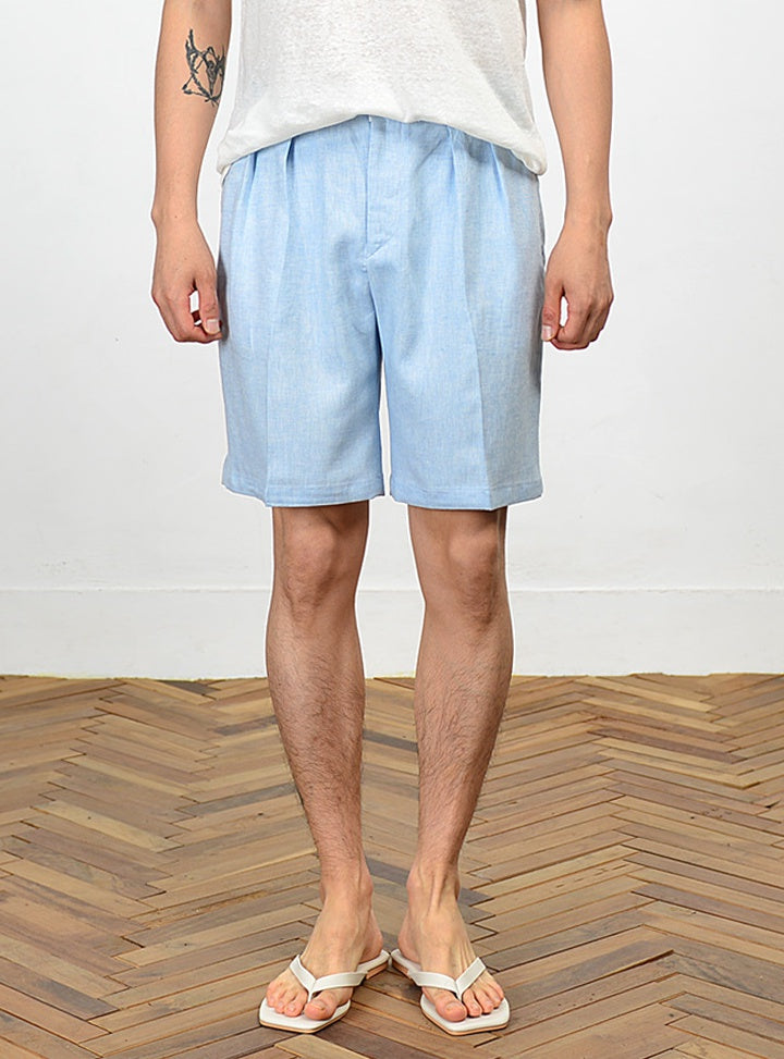 Blue Herringbone Linen Shorts For Mens Pants Summer Korean Suits