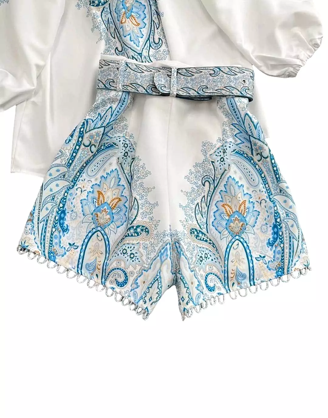 Blue Paisley Print Shirt and Shorts Two Piece Set