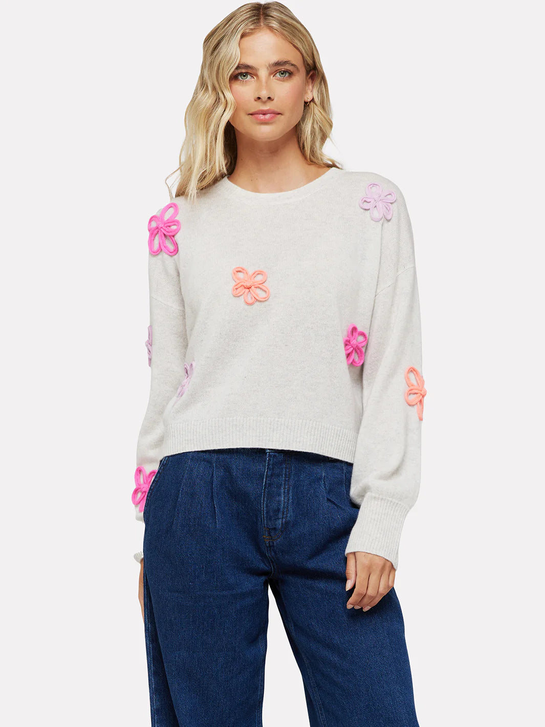 Brodie Cashmere Flower Pop Crew