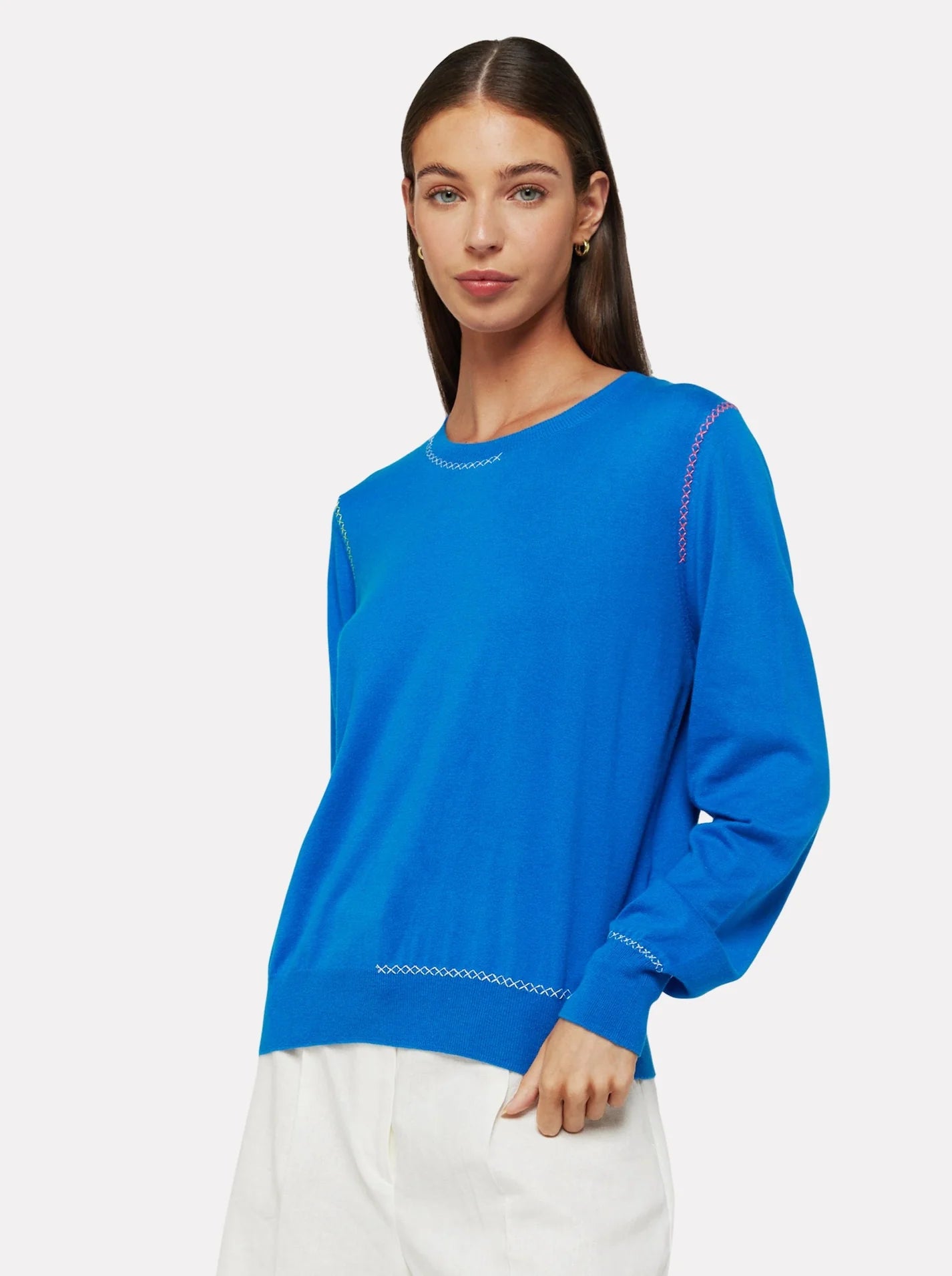 Brodie Cashmere Winnie Crew Bayou Blue