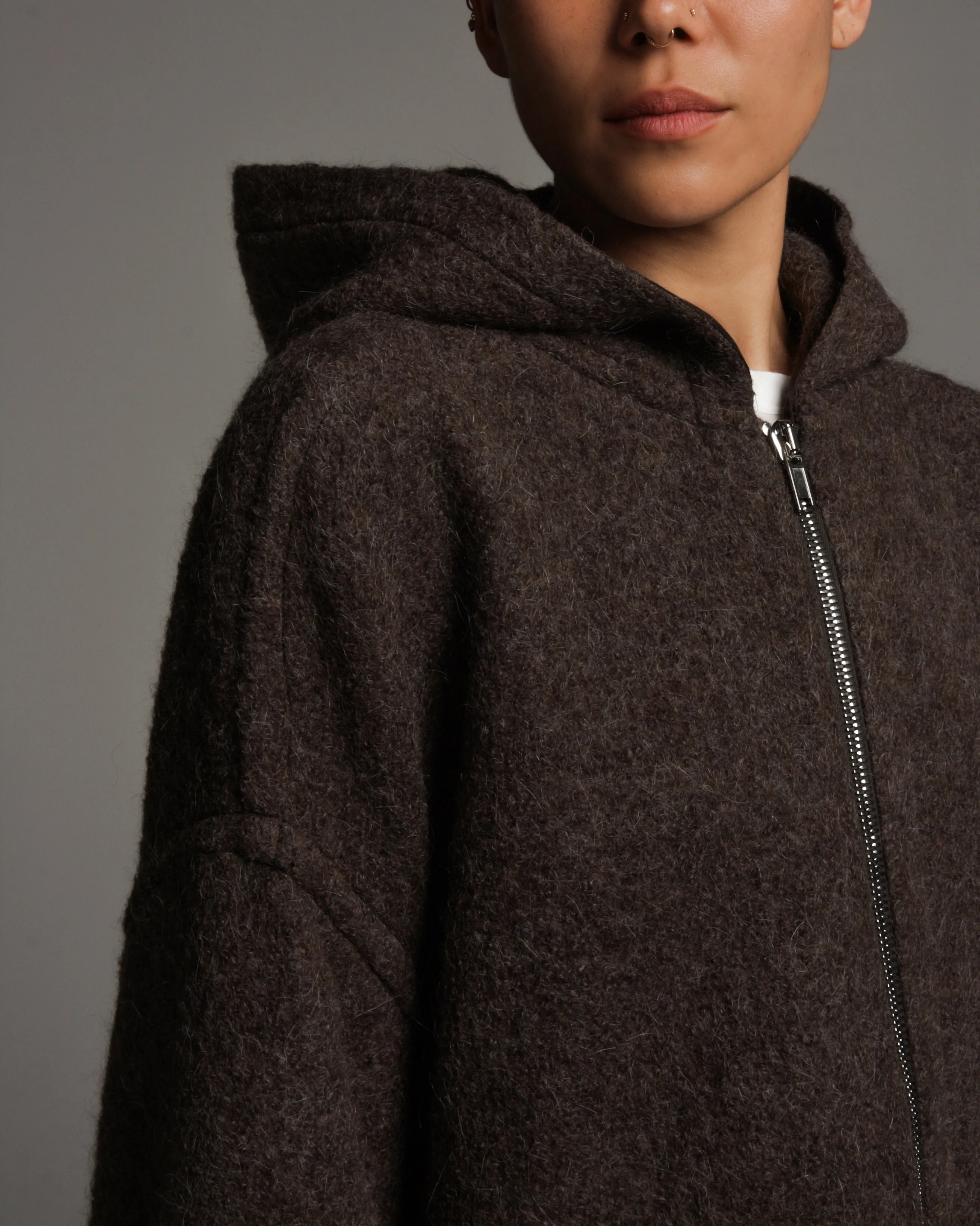 Bronze Hooded Zip Front Coat