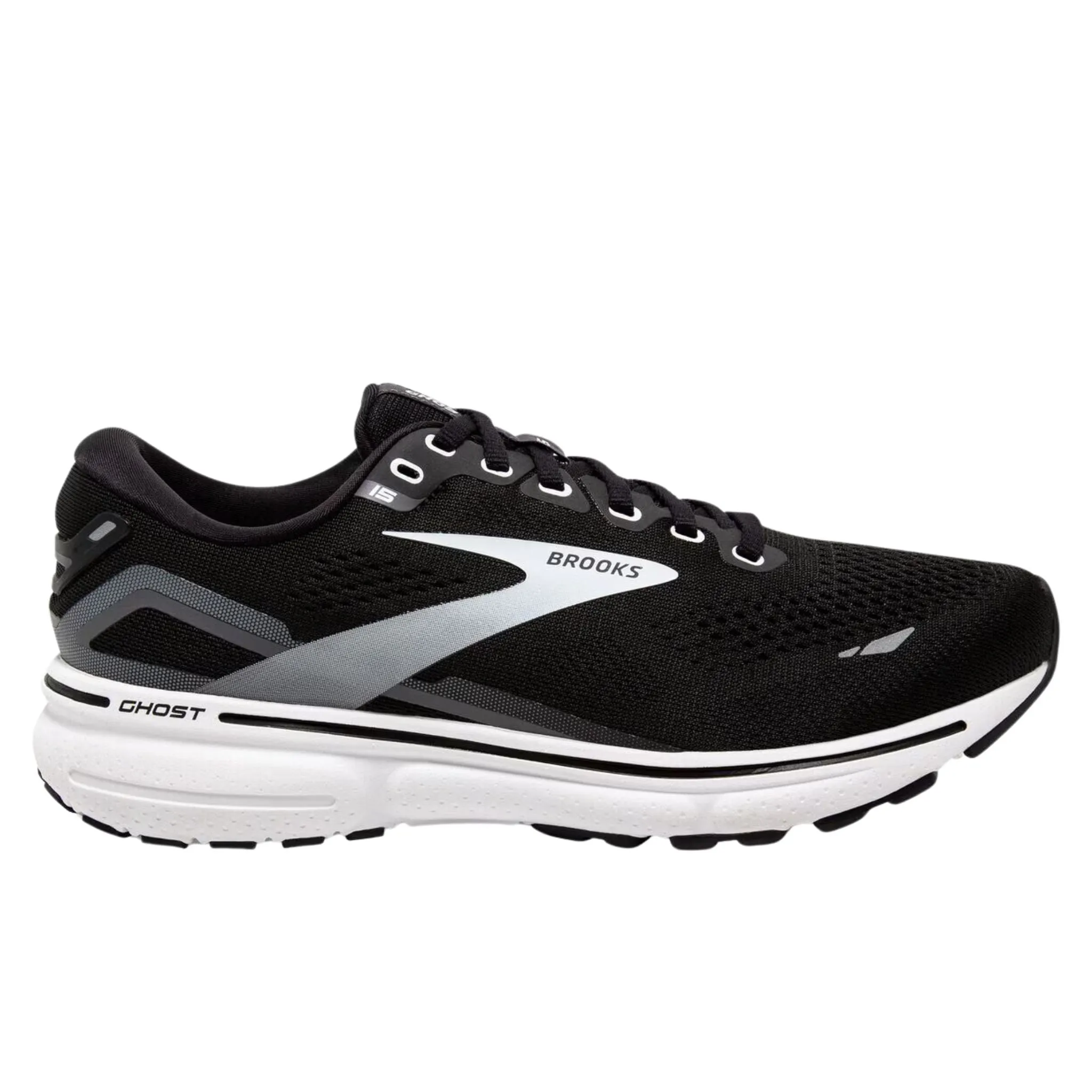 Brooks Men's 110393 012 Ghost 15 Black Blackened Pearl White Cushion Neutral Running Shoes