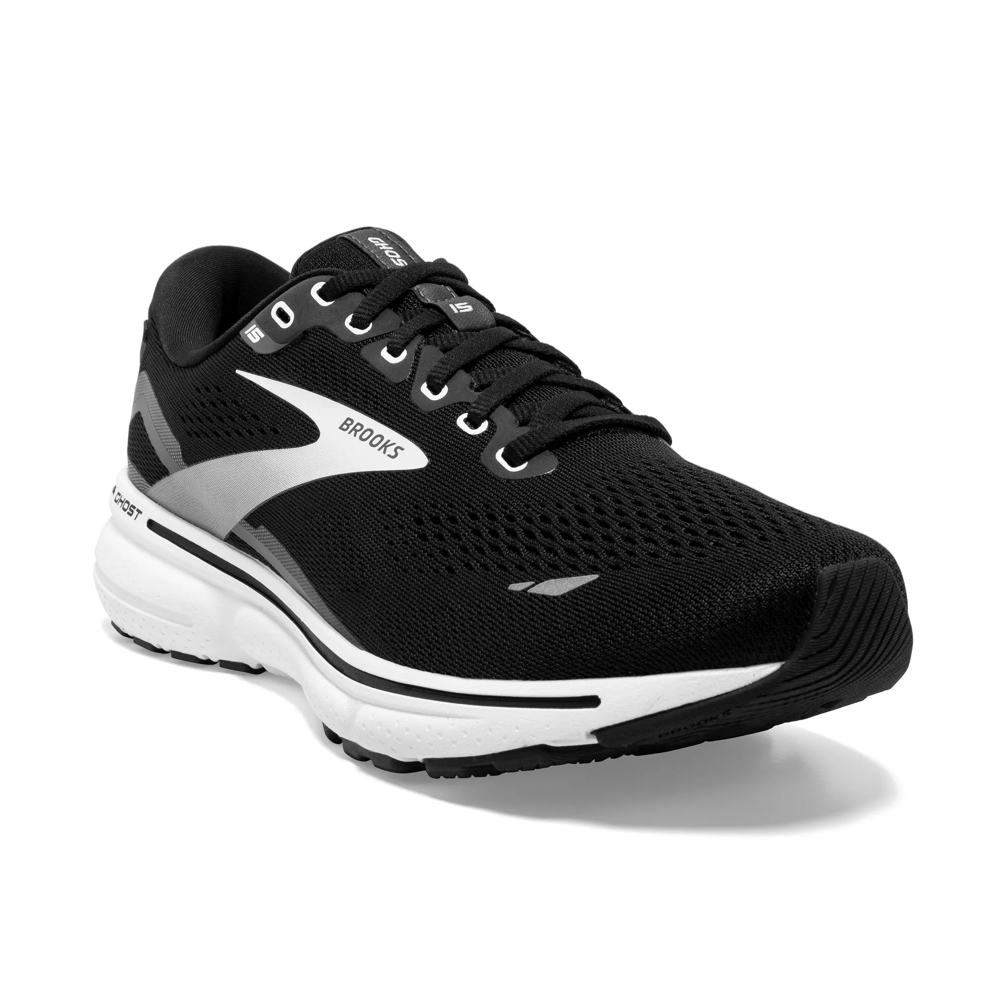 Brooks Men's 110393 012 Ghost 15 Black Blackened Pearl White Cushion Neutral Running Shoes