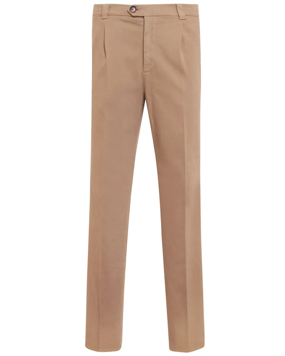 Camel Cotton Blend Single Pleat Trouser