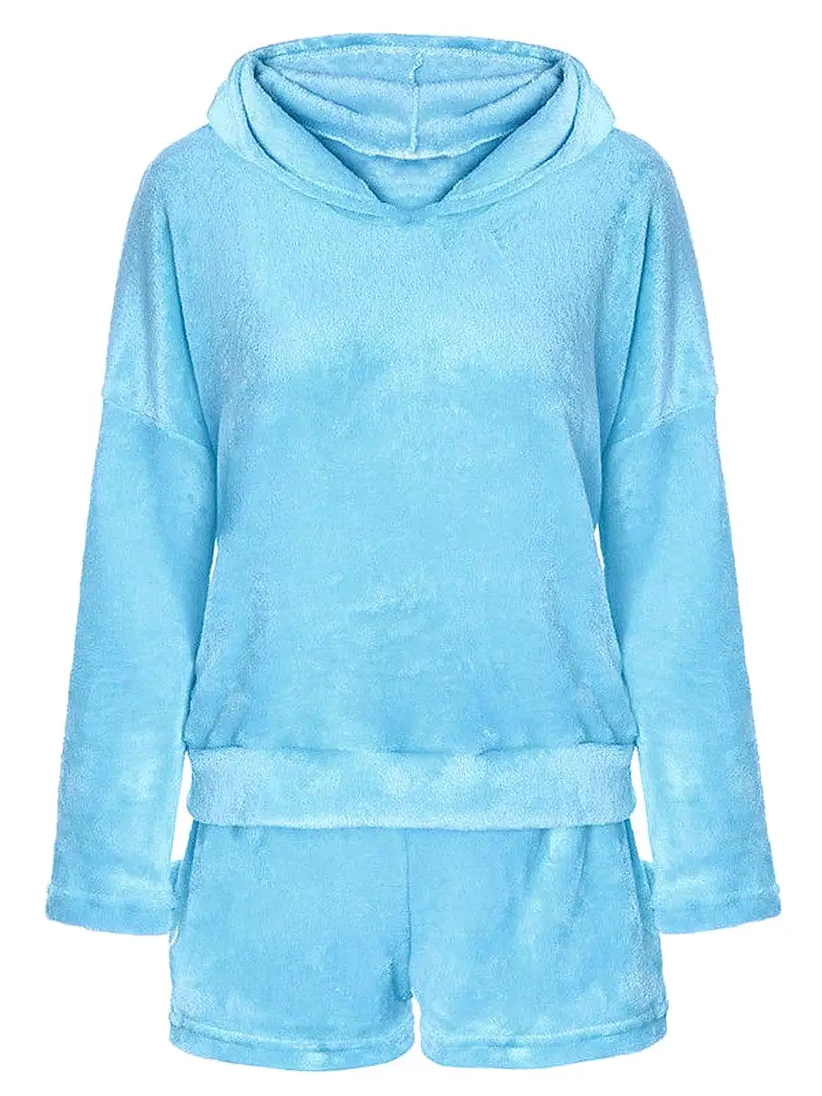 Cat Lover's Cozy Fleece Loungewear Set with Hoodie and Shorts