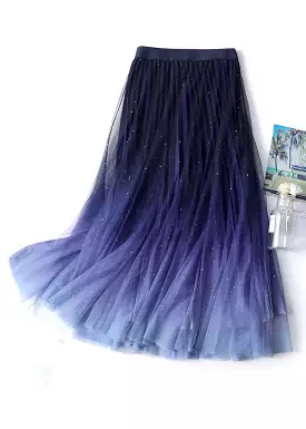 Chic Navy Gradient Color High Waist Tulle Skirts Summer AS1069