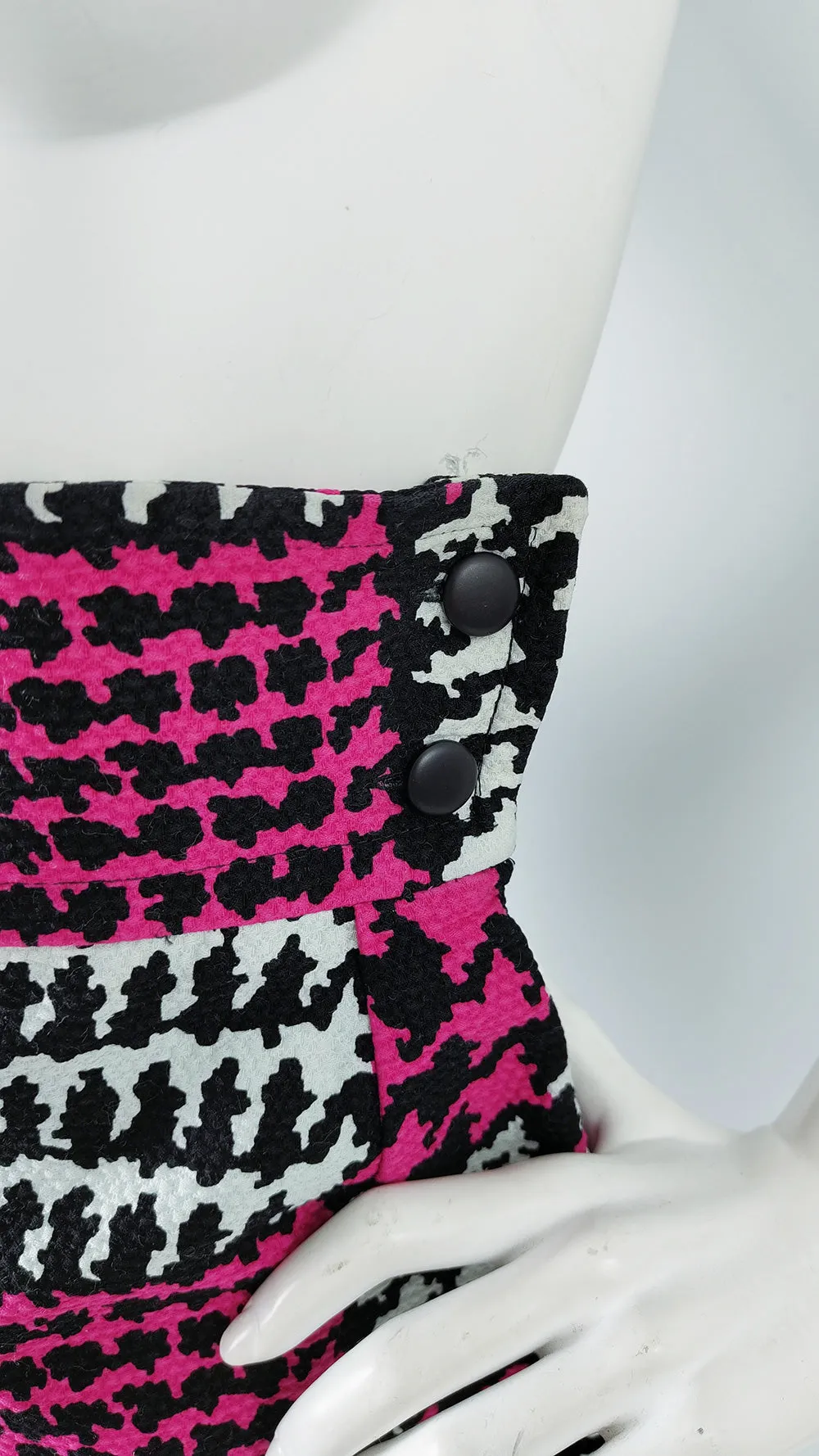 Christian Lacroix Vintage Black, Fuchsia & White Houndstooth Skirt, 1990s