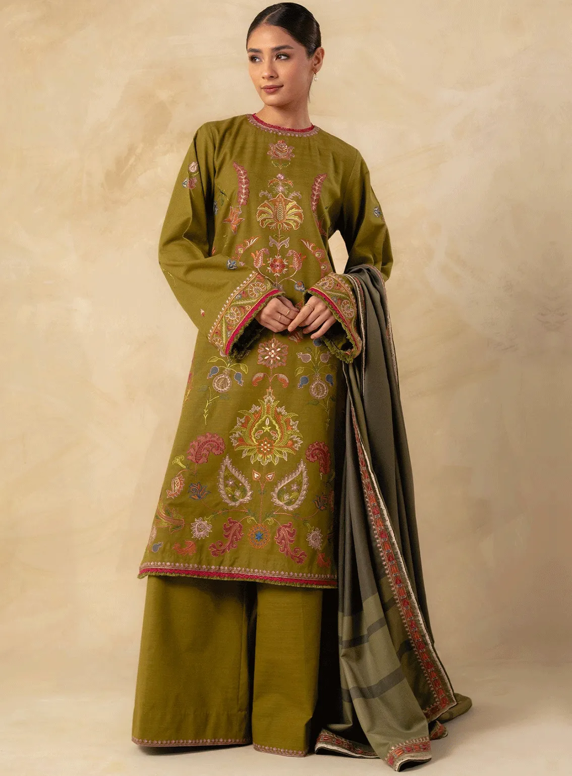 Coco By Zara Shahjahan Embroidered Khaddar Unstitched 3 Piece Suit - 6B