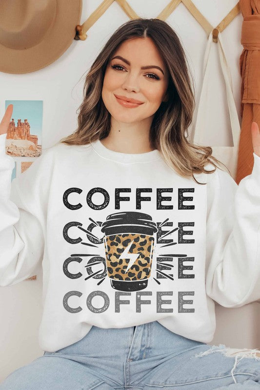 COFFEE LIGHTING LEOPARD GRAPHIC SWEATSHIRT