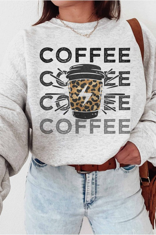 COFFEE LIGHTING LEOPARD GRAPHIC SWEATSHIRT