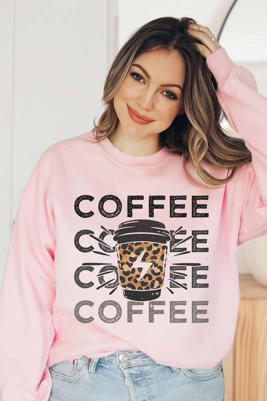 COFFEE LIGHTING LEOPARD GRAPHIC SWEATSHIRT