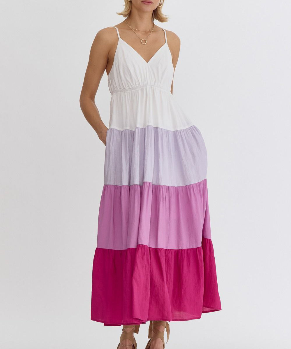 Color Block Maxi Dress - Magenta Combo