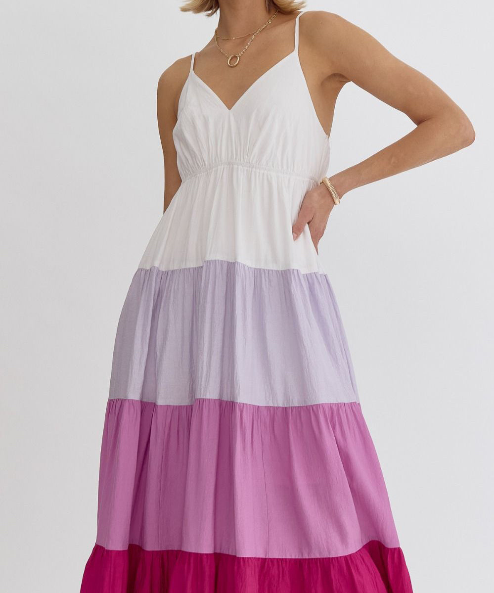 Color Block Maxi Dress - Magenta Combo