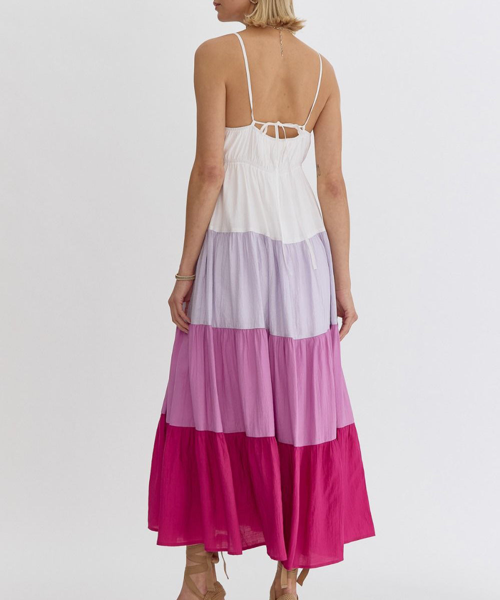 Color Block Maxi Dress - Magenta Combo