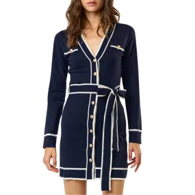 CONTRAST BINDING SWEATER DRESS NAVY