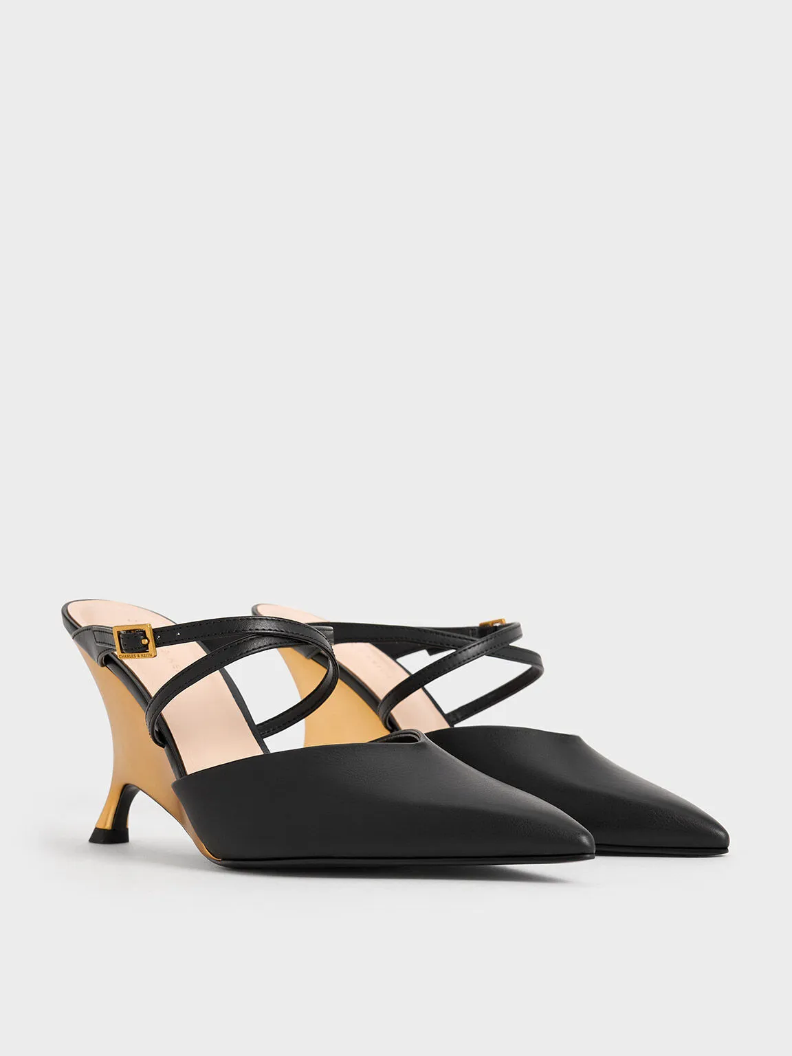 Crossover-Strap Sculptural-Heel Wedges - Black