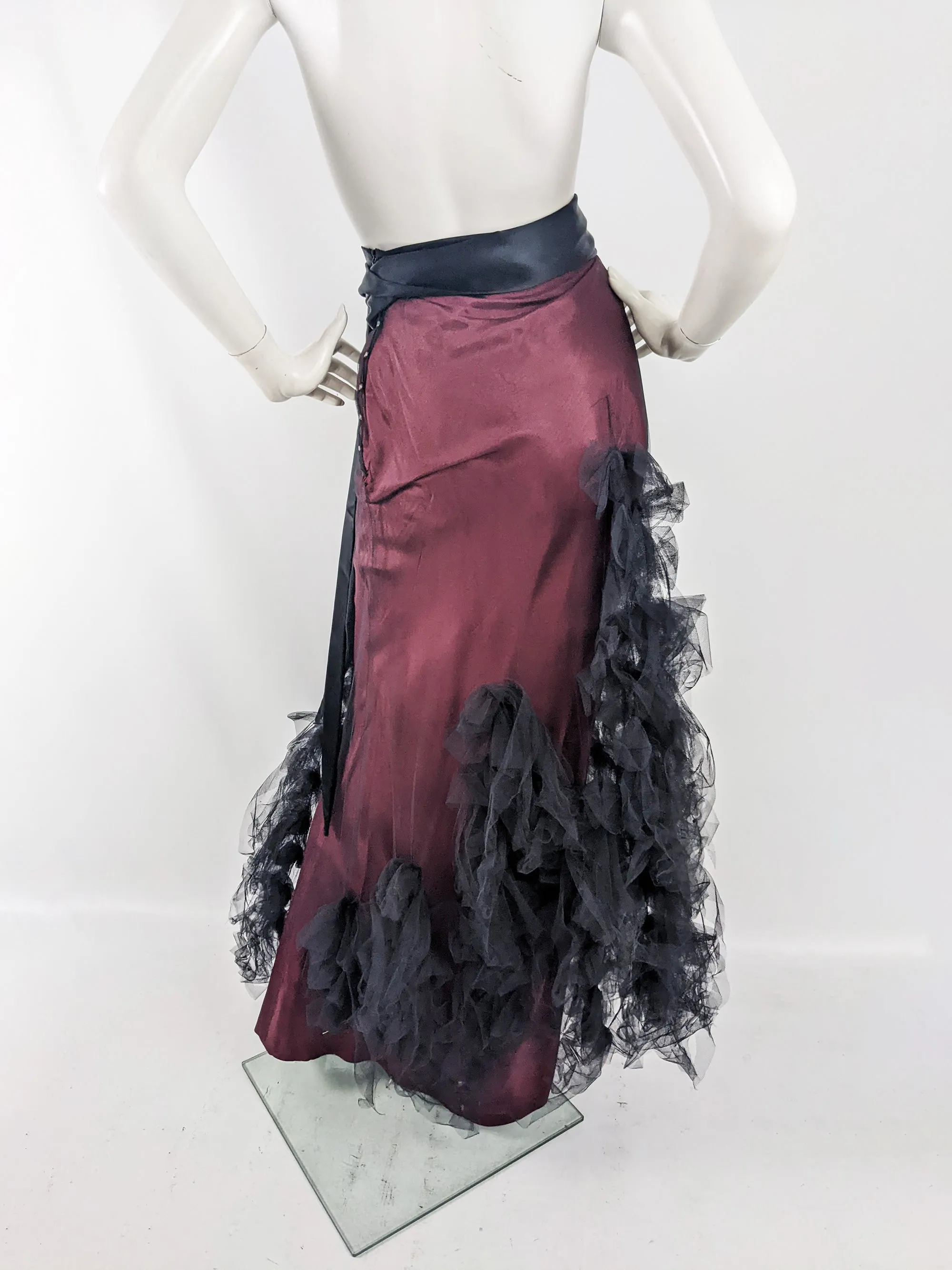 David Fielden Vintage Red Taffeta & Black Tulle Gothic Skirt, 1980s