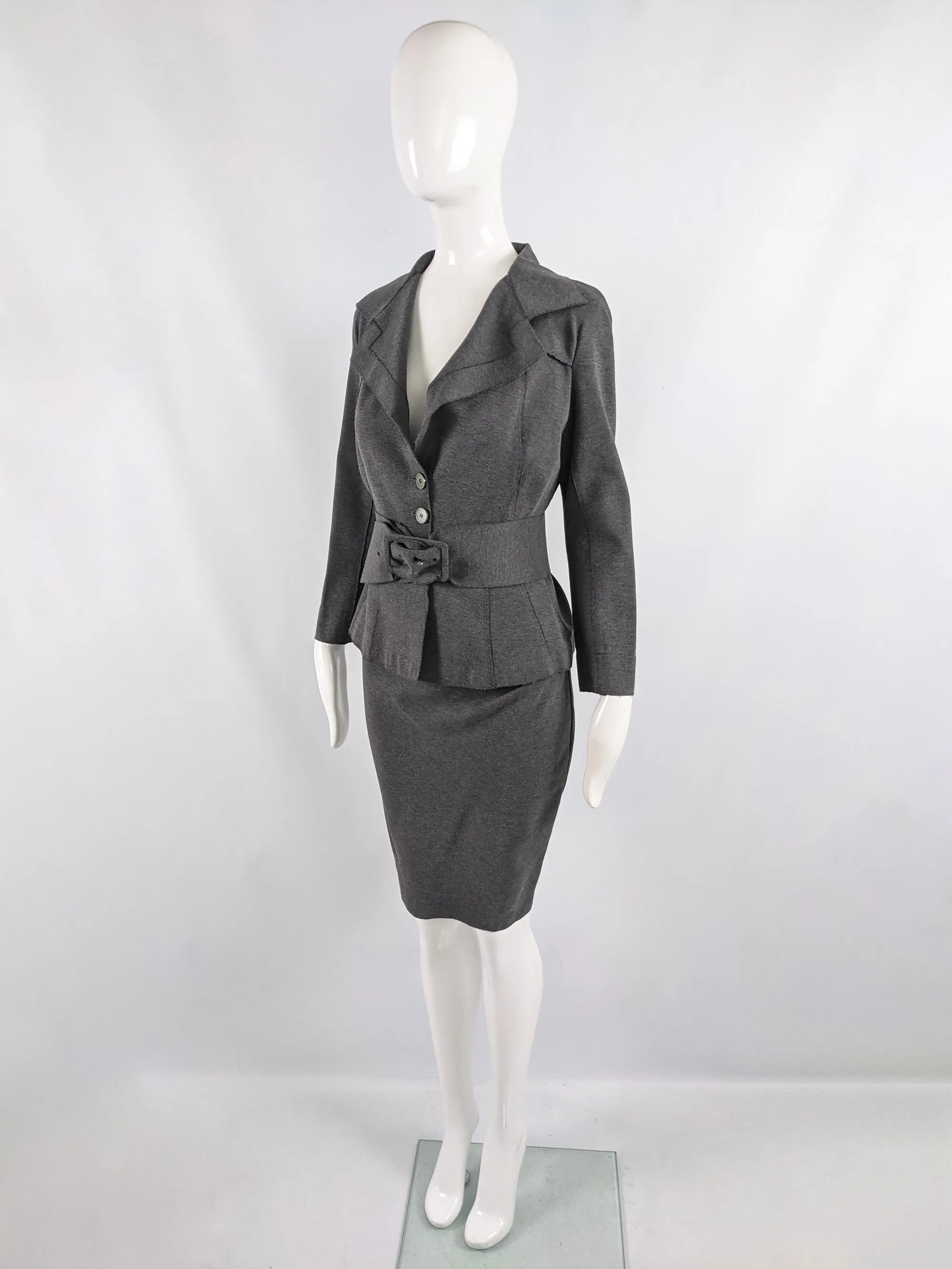 Donna Karan Vintage Grey Stretch Knit Pencil Skirt Suit