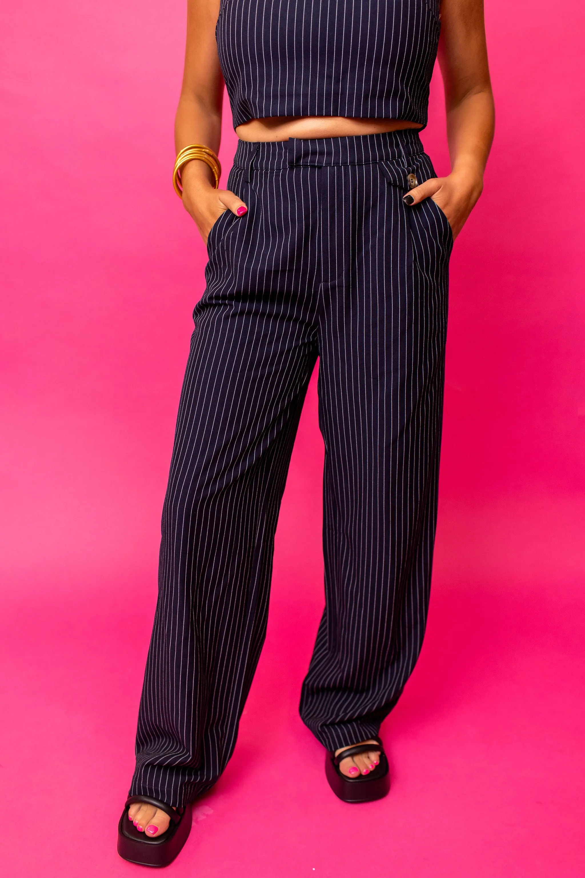 Don't Blame Me Navy Pinstripe Set