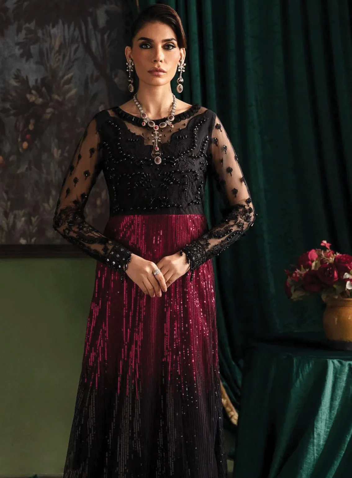 Elanora By Nureh Embroidered Net Unstitched 4 Piece Suit - NU23EC NEL-35