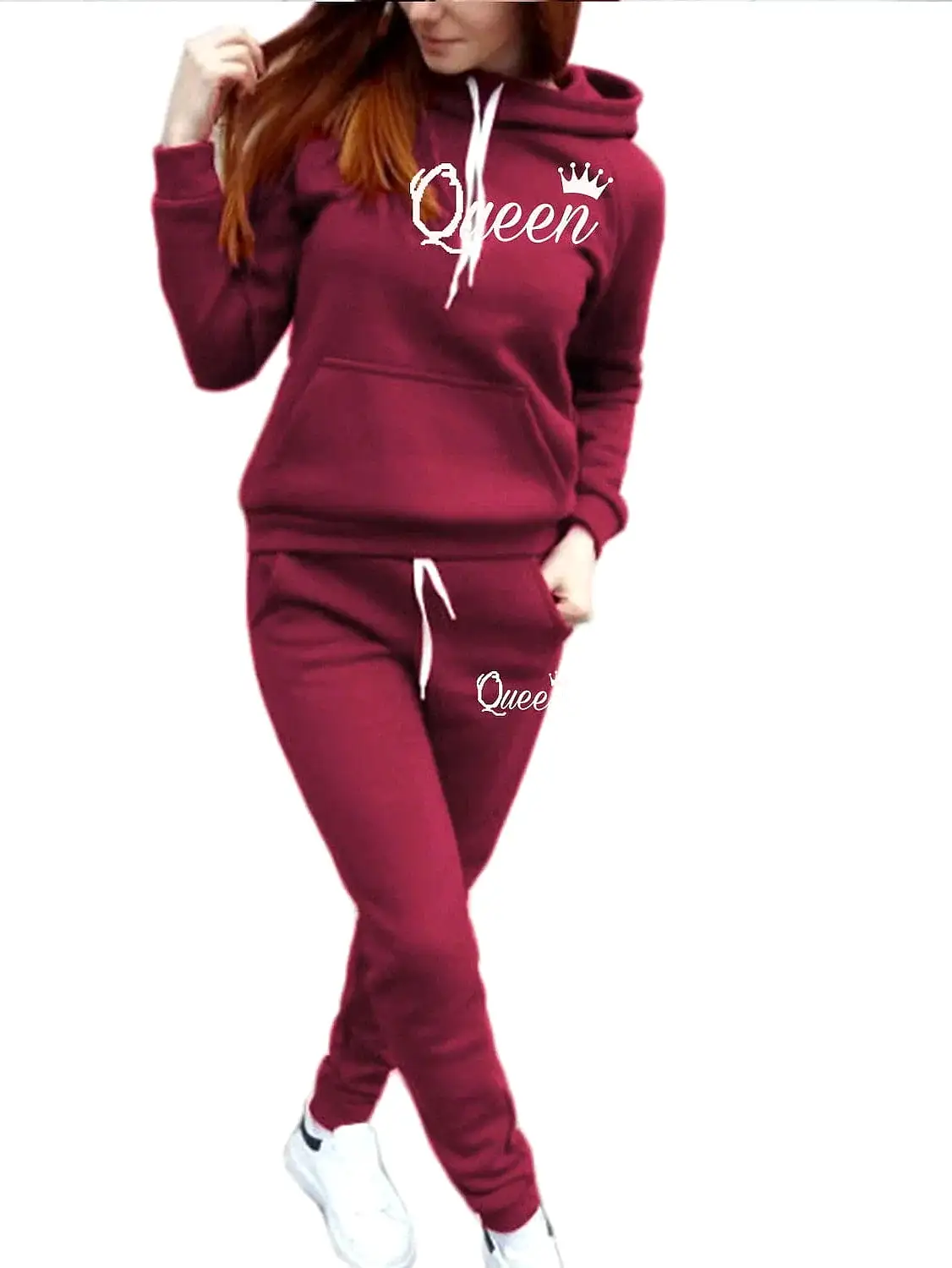 Elegant Women's Round Neck Hoodie Tracksuit Pants Set for Fall & Winter