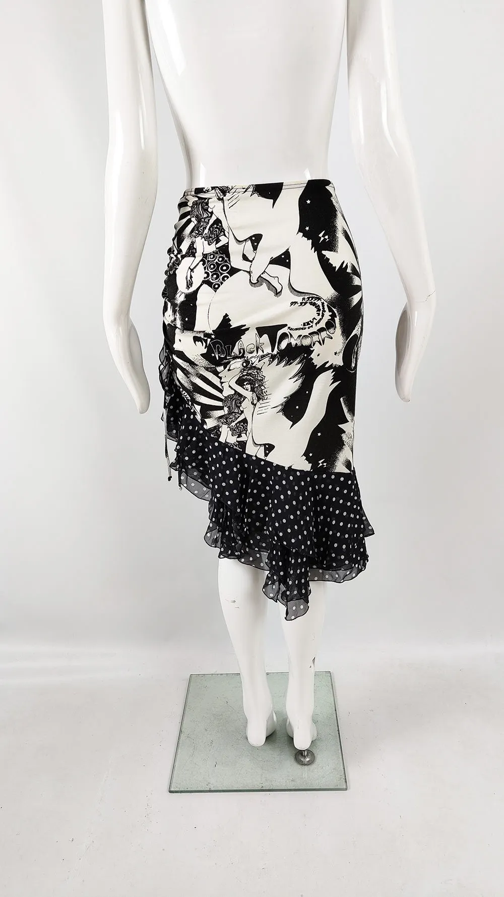 Emanuel Ungaro Vintage Graphic Ruched Skirt with Polka Dot Chiffon