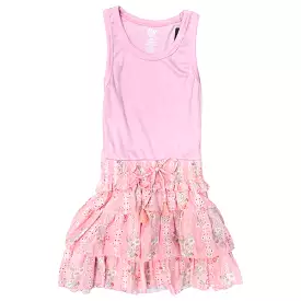 FBZ Peach Flower Eyelet Tiered Sleeveless Dress