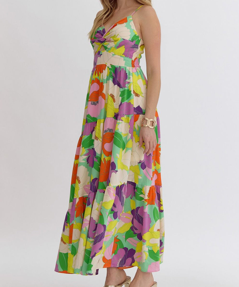 Floral Print Maxi Dress - Mint Purple