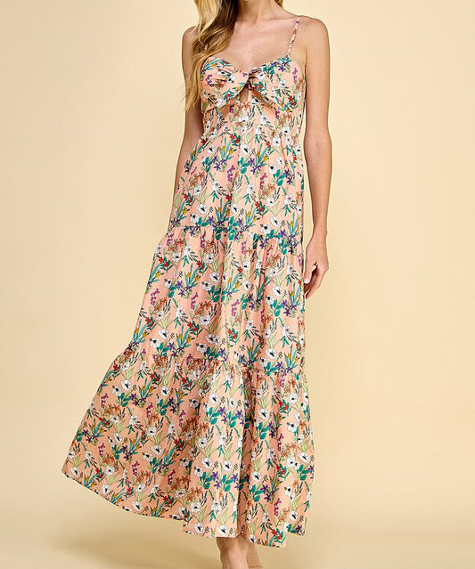 Floral Print Midi Dress - Peach