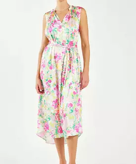 Floral Print Sleeveless Midi Dress - Pink Multi Floral