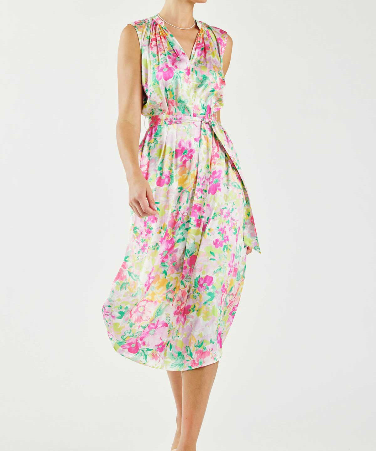 Floral Print Sleeveless Midi Dress - Pink Multi Floral