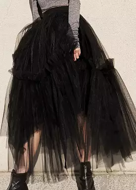 French Black Ruffled High Waist Tulle Skirts Summer AS1046