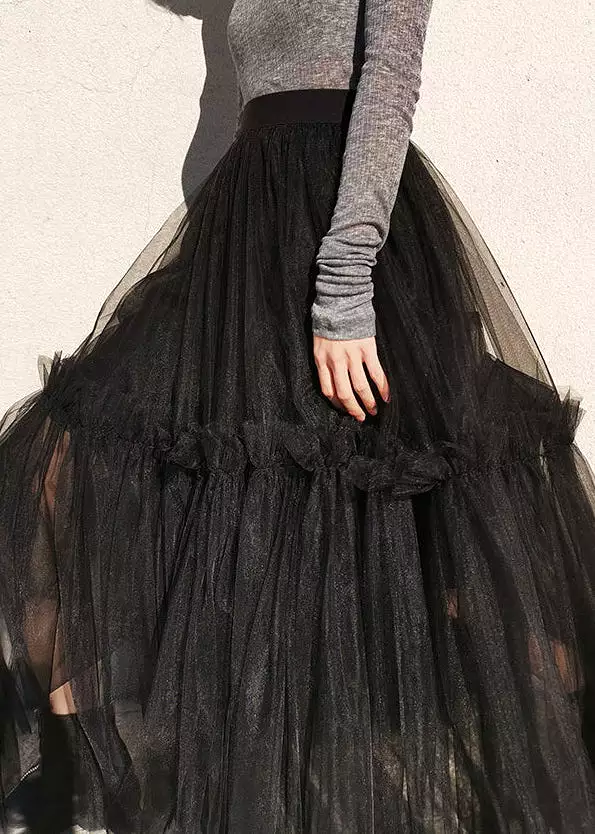 French Black Ruffled High Waist Tulle Skirts Summer AS1046