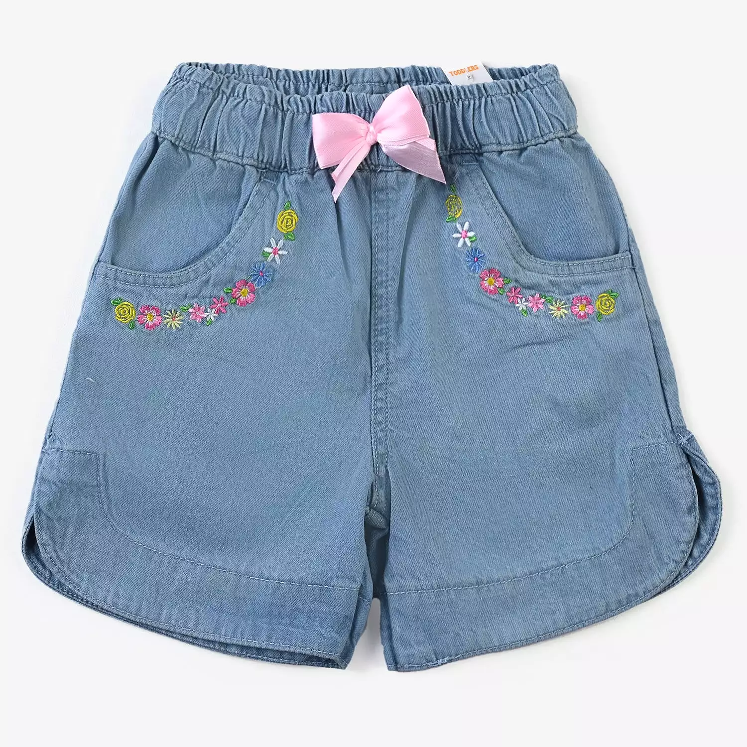 Girls Denim rigid Short Floral-Ice Blue