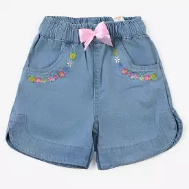 Girls Denim rigid Short Floral-Ice Blue